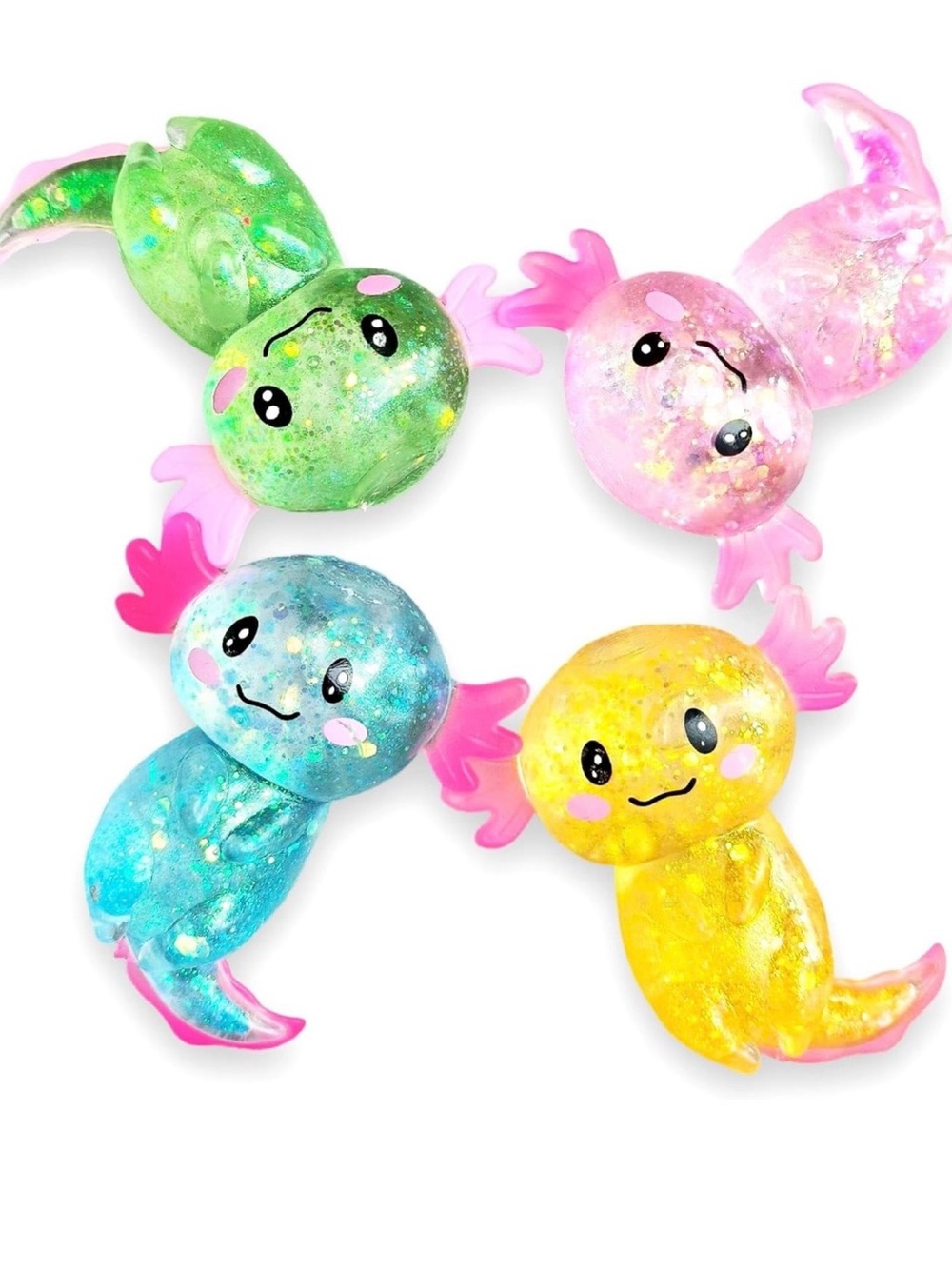 NWT Glitter Axolotl Squishy Set of 4 – Pink, Green, Yellow & Blue Kawaii Toys - Picture 4 of 4